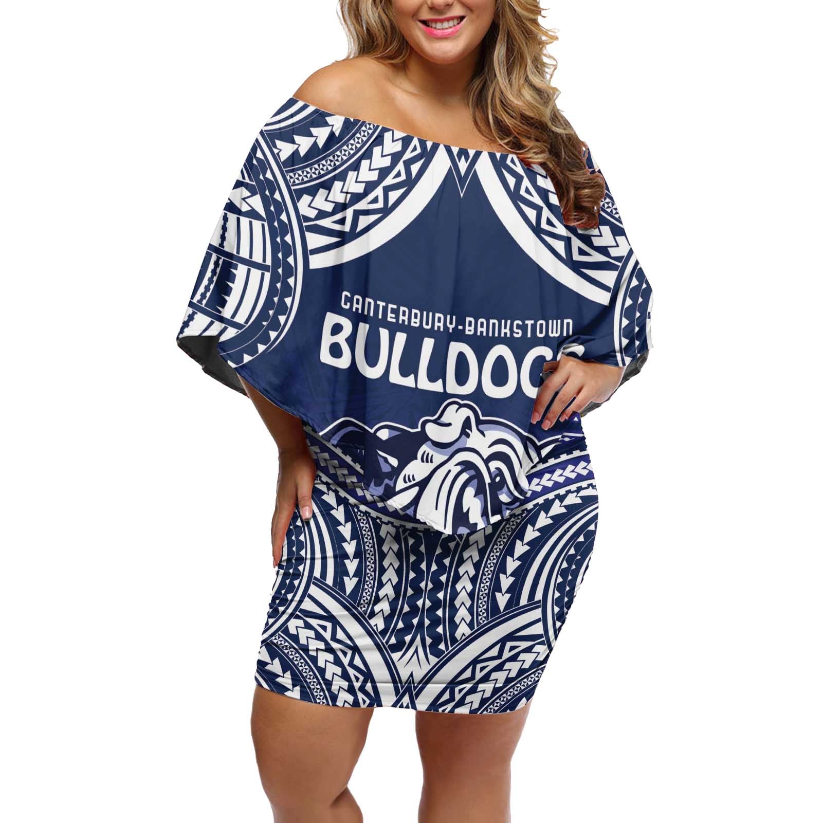 Bulldogs Rugby Custom Off Shoulder Short Dress Go Berries With Polynesian Style