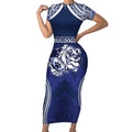 Bulldogs Rugby Custom Short Sleeve Bodycon Dress Go Berries With Polynesian Style
