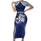 Bulldogs Rugby Custom Short Sleeve Bodycon Dress Go Berries With Polynesian Style