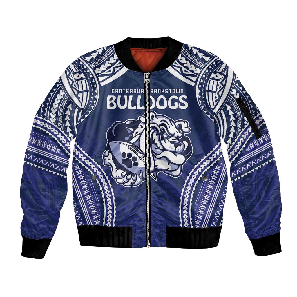 Bulldogs Rugby Custom Sleeve Zip Bomber Jacket Go Berries With Polynesian Style