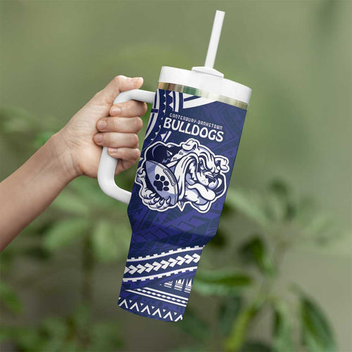Bulldogs Rugby Custom Tumbler With Handle Go Berries With Polynesian Style
