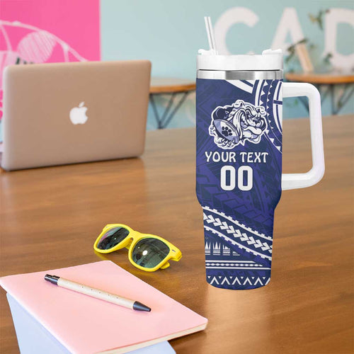 Bulldogs Rugby Custom Tumbler With Handle Go Berries With Polynesian Style