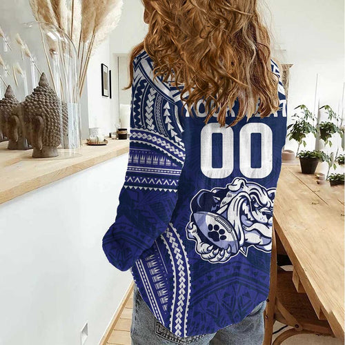 Bulldogs Rugby Custom Women Casual Shirt Go Berries With Polynesian Style