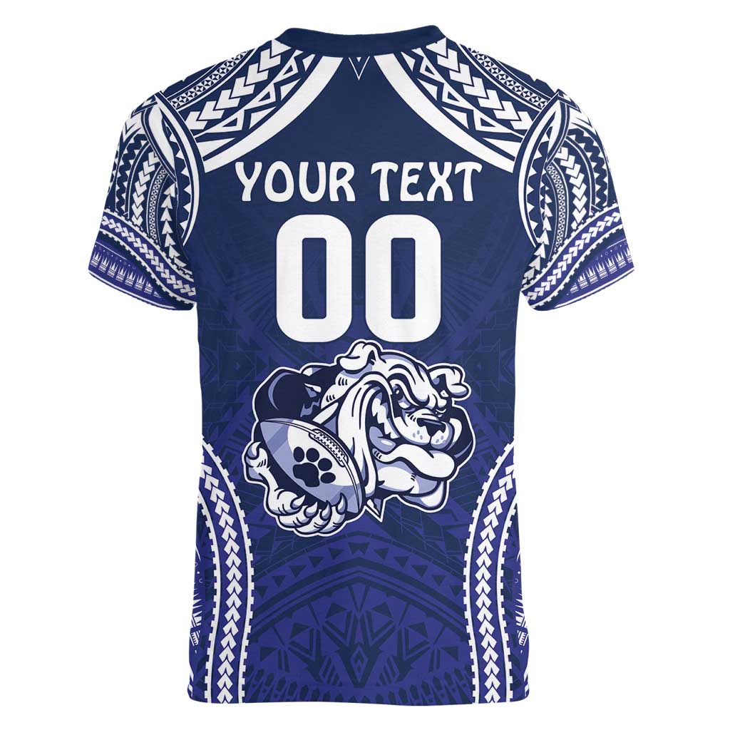 Bulldogs Rugby Custom Women V-Neck T-Shirt Go Berries With Polynesian Style