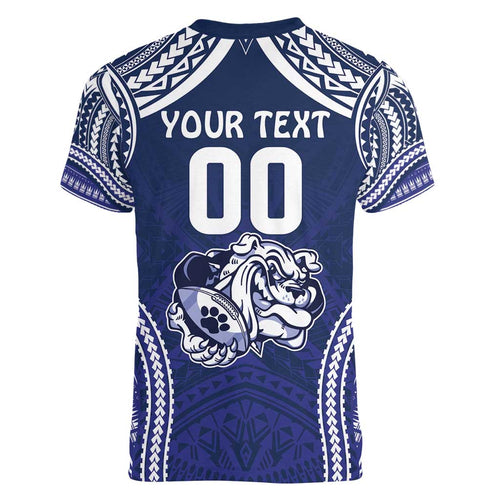 Bulldogs Rugby Custom Women V-Neck T-Shirt Go Berries With Polynesian Style