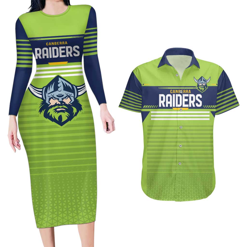Raiders Rugby Custom Couples Matching Long Sleeve Bodycon Dress and Hawaiian Shirt The Green Machine Simple Style