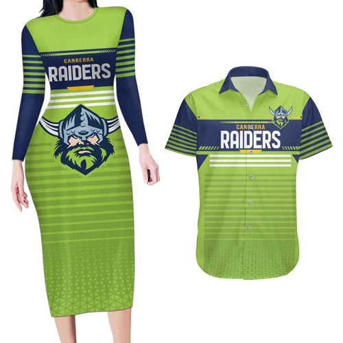 Raiders Rugby Custom Couples Matching Long Sleeve Bodycon Dress and Hawaiian Shirt The Green Machine Simple Style