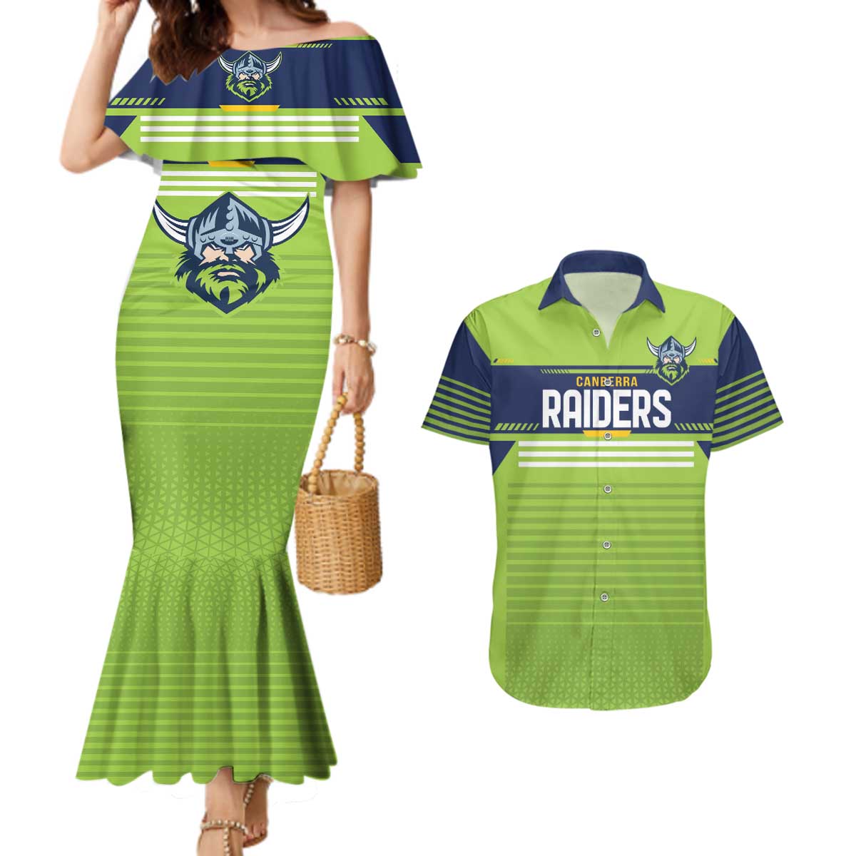 Raiders Rugby Custom Couples Matching Mermaid Dress and Hawaiian Shirt The Green Machine Simple Style