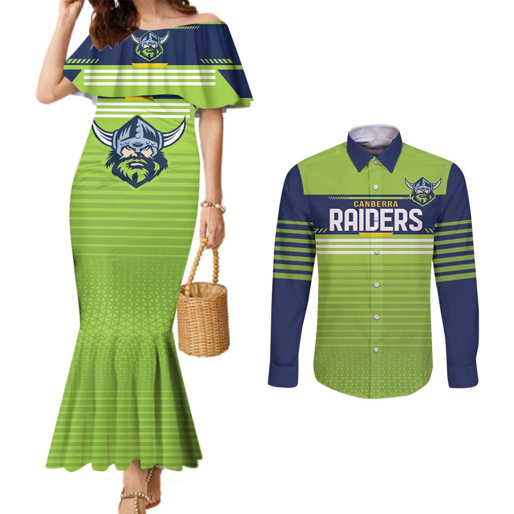 Raiders Rugby Custom Couples Matching Mermaid Dress and Long Sleeve Button Shirt The Green Machine Simple Style