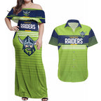 Raiders Rugby Custom Couples Matching Off Shoulder Maxi Dress and Hawaiian Shirt The Green Machine Simple Style