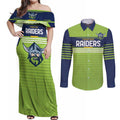 Raiders Rugby Custom Couples Matching Off Shoulder Maxi Dress and Long Sleeve Button Shirt The Green Machine Simple Style