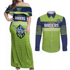 Raiders Rugby Custom Couples Matching Off Shoulder Maxi Dress and Long Sleeve Button Shirt The Green Machine Simple Style