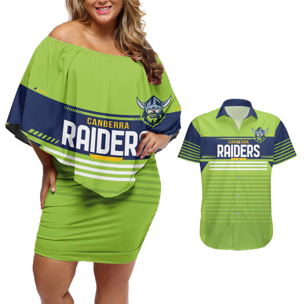 Raiders Rugby Custom Couples Matching Off Shoulder Short Dress and Hawaiian Shirt The Green Machine Simple Style