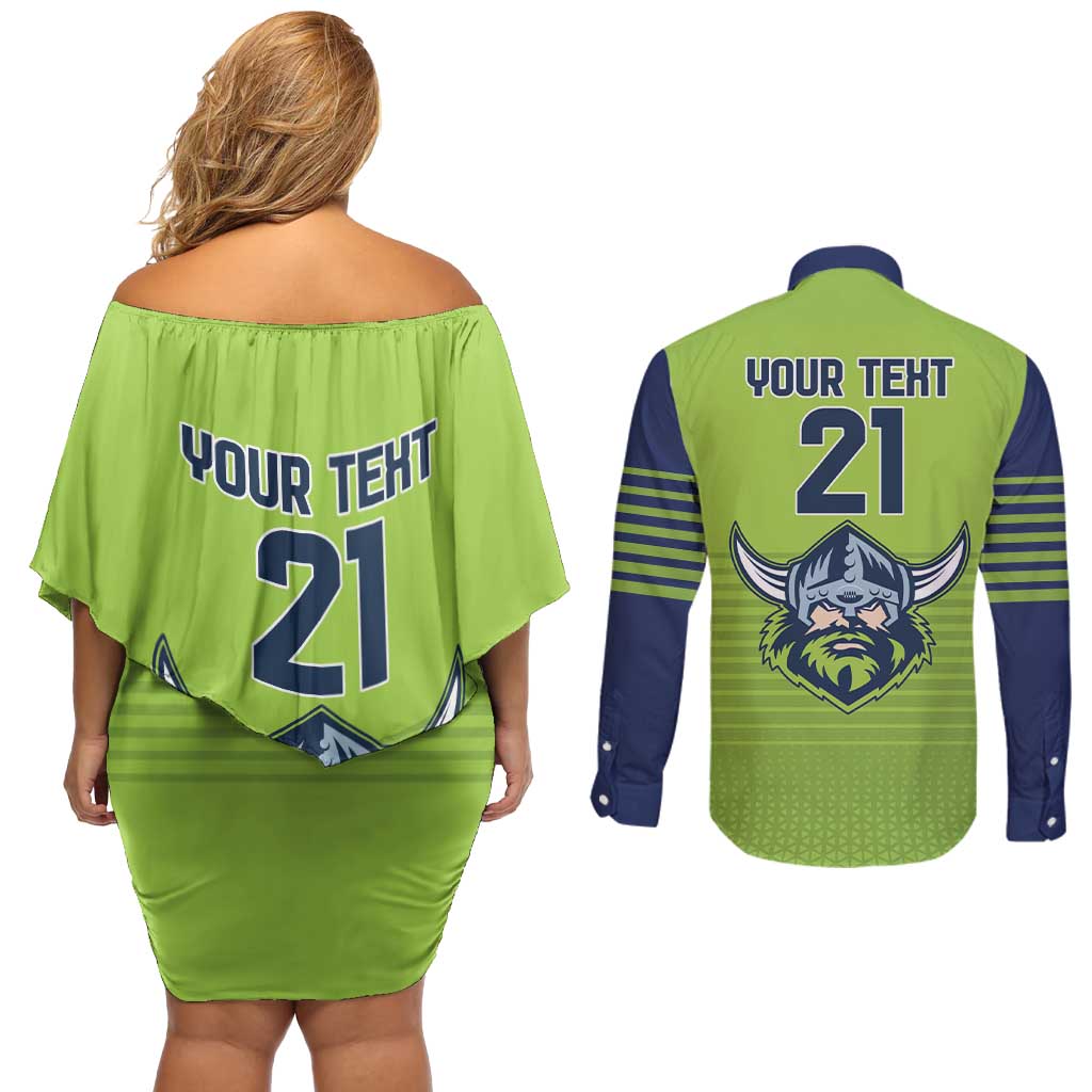 Raiders Rugby Custom Couples Matching Off Shoulder Short Dress and Long Sleeve Button Shirt The Green Machine Simple Style