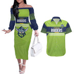 Raiders Rugby Custom Couples Matching Off The Shoulder Long Sleeve Dress and Hawaiian Shirt The Green Machine Simple Style