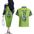 Raiders Rugby Custom Couples Matching Off The Shoulder Long Sleeve Dress and Hawaiian Shirt The Green Machine Simple Style