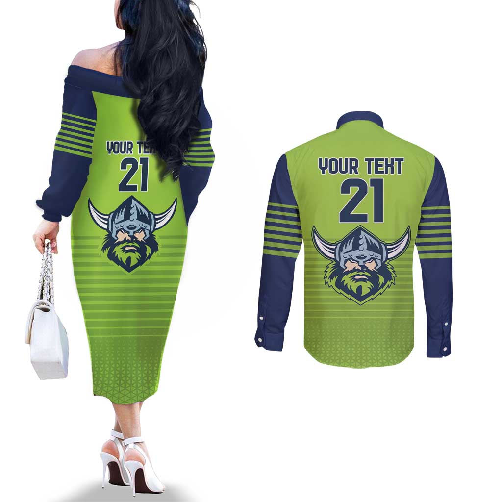 Raiders Rugby Custom Couples Matching Off The Shoulder Long Sleeve Dress and Long Sleeve Button Shirt The Green Machine Simple Style