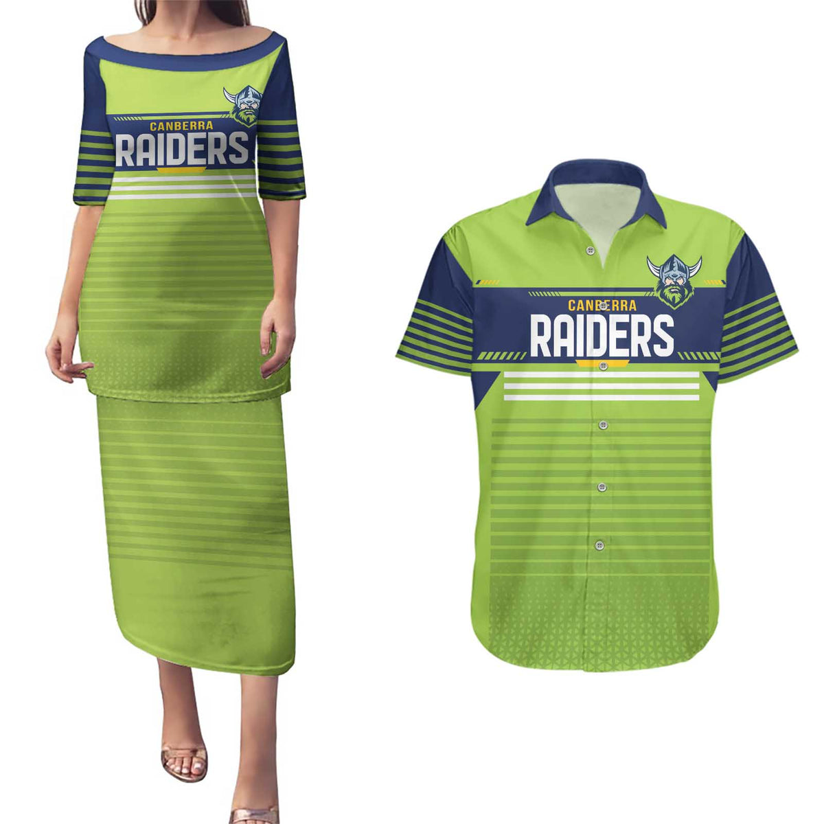 Raiders Rugby Custom Couples Matching Puletasi and Hawaiian Shirt The Green Machine Simple Style