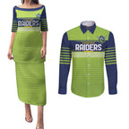 Raiders Rugby Custom Couples Matching Puletasi and Long Sleeve Button Shirt The Green Machine Simple Style