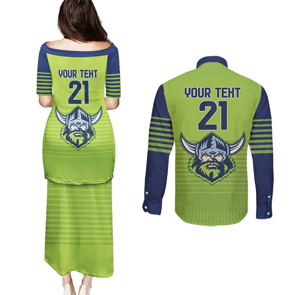 Raiders Rugby Custom Couples Matching Puletasi and Long Sleeve Button Shirt The Green Machine Simple Style