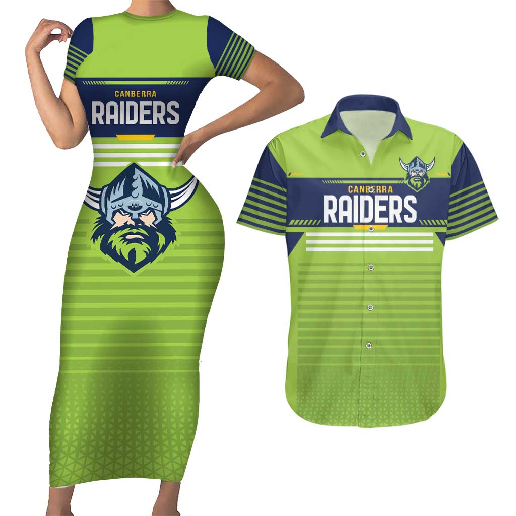 Raiders Rugby Custom Couples Matching Short Sleeve Bodycon Dress and Hawaiian Shirt The Green Machine Simple Style