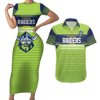 Raiders Rugby Custom Couples Matching Short Sleeve Bodycon Dress and Hawaiian Shirt The Green Machine Simple Style