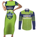 Raiders Rugby Custom Couples Matching Short Sleeve Bodycon Dress and Long Sleeve Button Shirt The Green Machine Simple Style