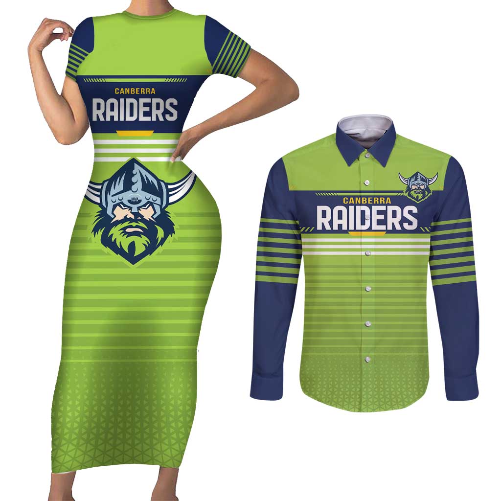 Raiders Rugby Custom Couples Matching Short Sleeve Bodycon Dress and Long Sleeve Button Shirt The Green Machine Simple Style