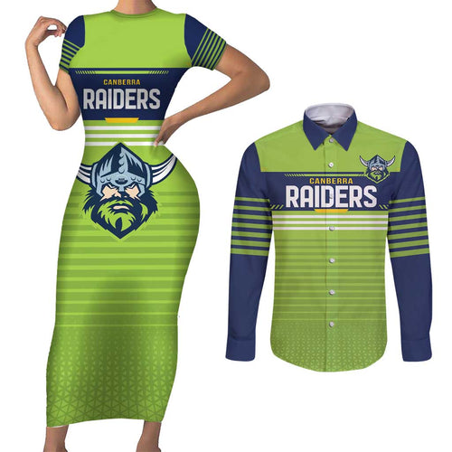 Raiders Rugby Custom Couples Matching Short Sleeve Bodycon Dress and Long Sleeve Button Shirt The Green Machine Simple Style