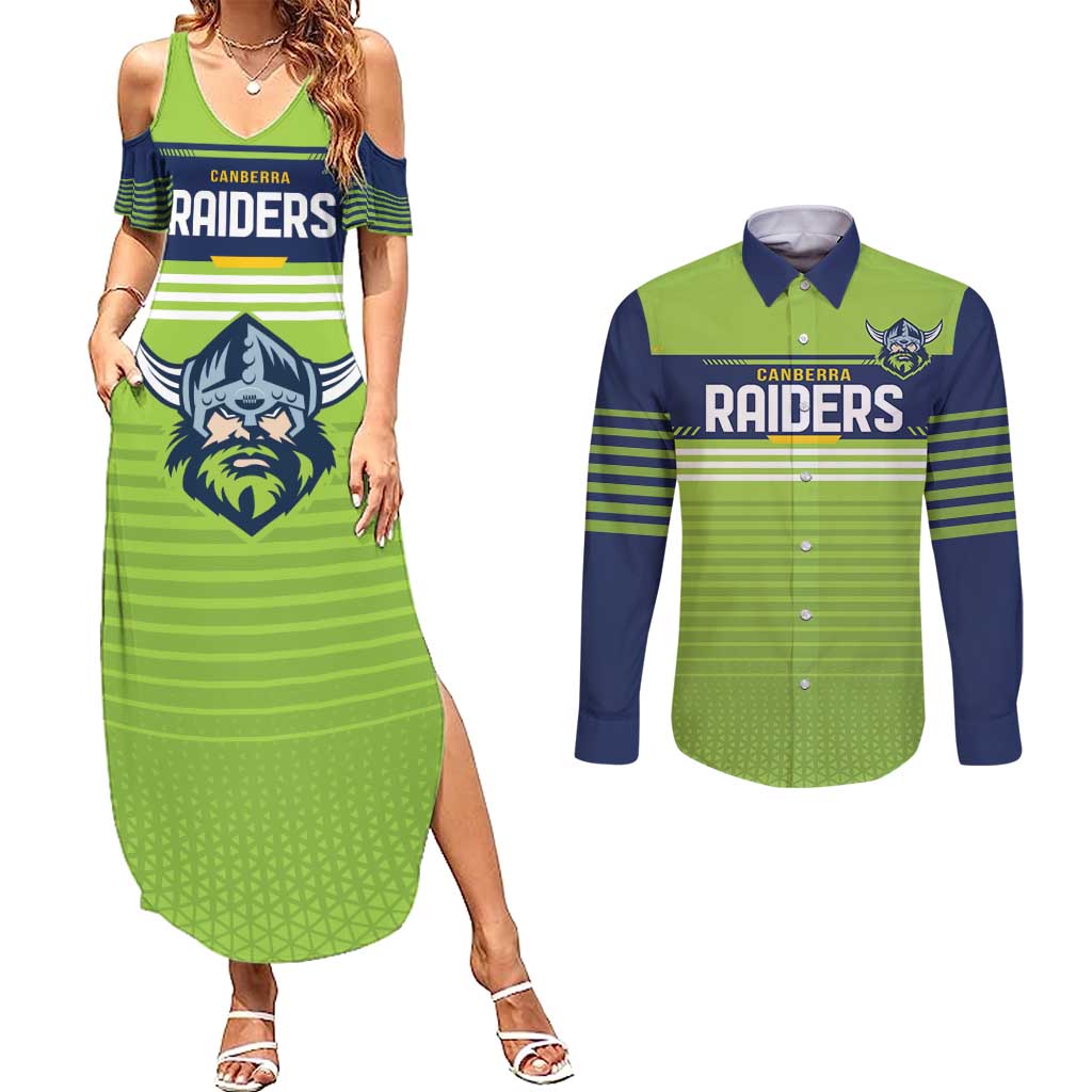 Raiders Rugby Custom Couples Matching Summer Maxi Dress and Long Sleeve Button Shirt The Green Machine Simple Style