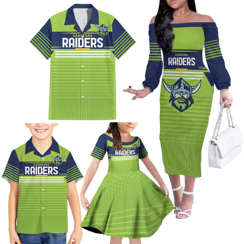 Raiders Rugby Custom Family Matching Off The Shoulder Long Sleeve Dress and Hawaiian Shirt The Green Machine Simple Style