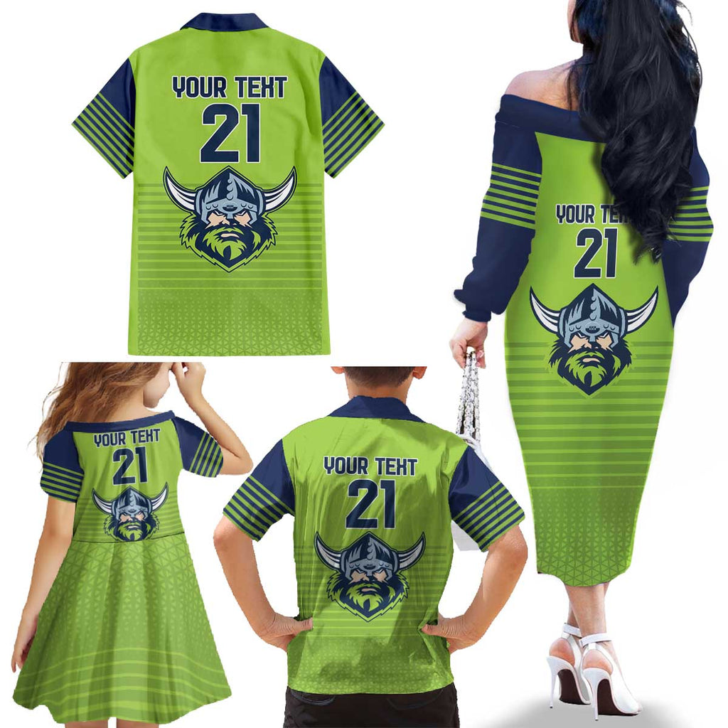 Raiders Rugby Custom Family Matching Off The Shoulder Long Sleeve Dress and Hawaiian Shirt The Green Machine Simple Style