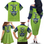 Raiders Rugby Custom Family Matching Off The Shoulder Long Sleeve Dress and Hawaiian Shirt The Green Machine Simple Style