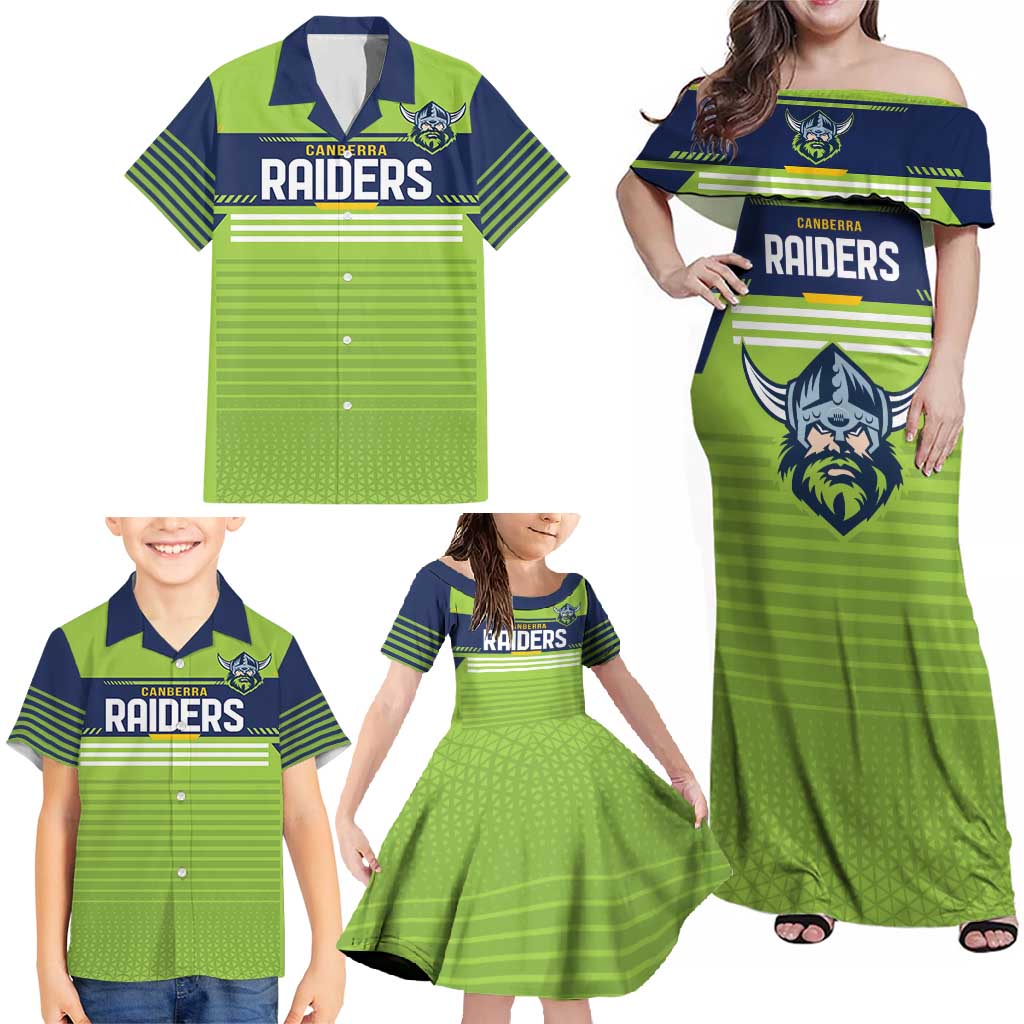 Raiders Rugby Custom Family Matching Off Shoulder Maxi Dress and Hawaiian Shirt The Green Machine Simple Style