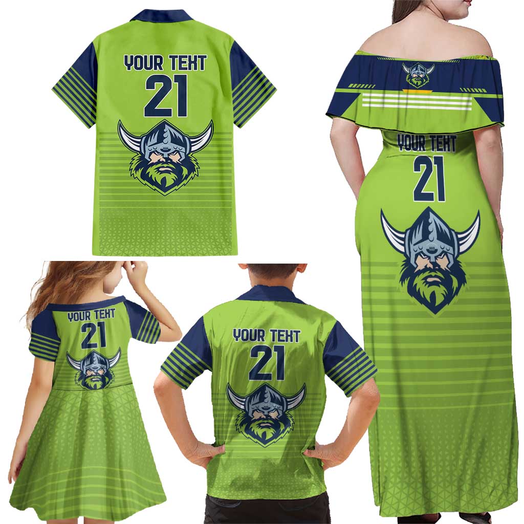 Raiders Rugby Custom Family Matching Off Shoulder Maxi Dress and Hawaiian Shirt The Green Machine Simple Style
