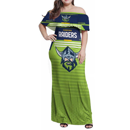 Raiders Rugby Custom Family Matching Off Shoulder Maxi Dress and Hawaiian Shirt The Green Machine Simple Style