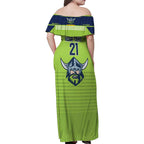 Raiders Rugby Custom Family Matching Off Shoulder Maxi Dress and Hawaiian Shirt The Green Machine Simple Style