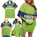 Raiders Rugby Custom Family Matching Off Shoulder Short Dress and Hawaiian Shirt The Green Machine Simple Style