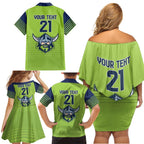 Raiders Rugby Custom Family Matching Off Shoulder Short Dress and Hawaiian Shirt The Green Machine Simple Style