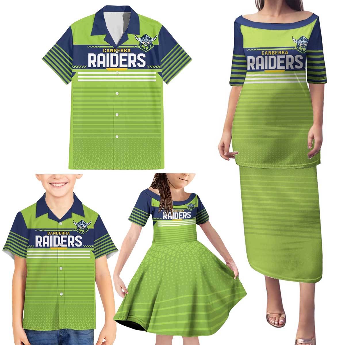 Raiders Rugby Custom Family Matching Puletasi and Hawaiian Shirt The Green Machine Simple Style