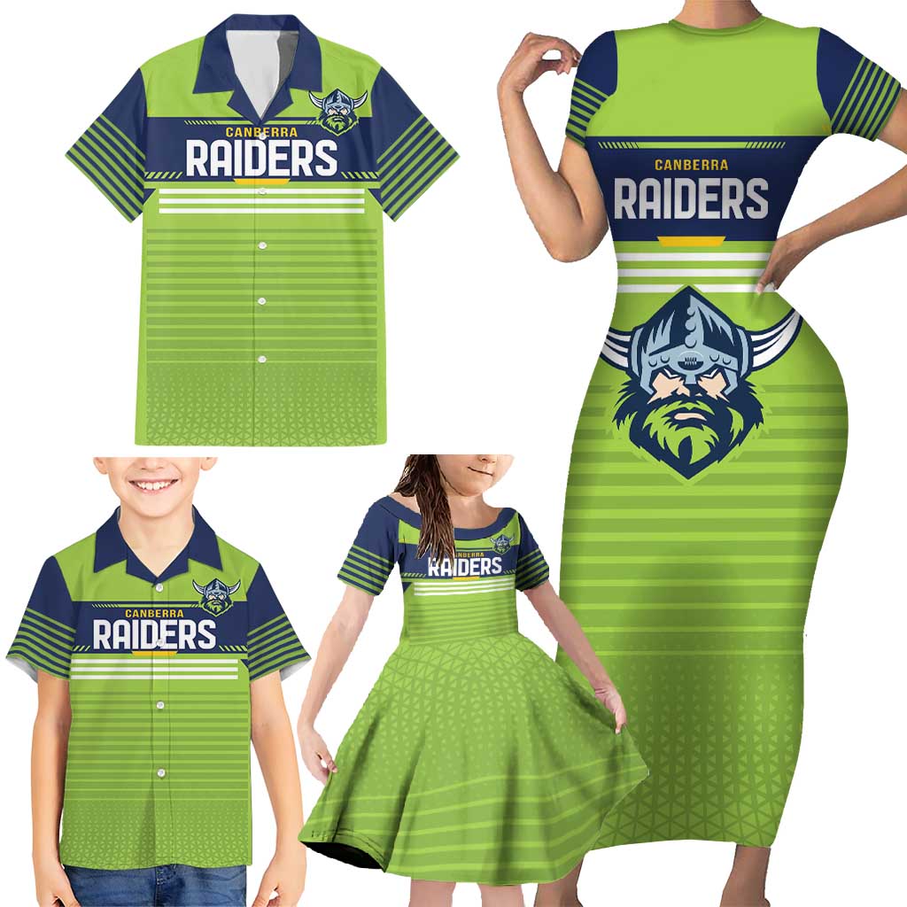 Raiders Rugby Custom Family Matching Short Sleeve Bodycon Dress and Hawaiian Shirt The Green Machine Simple Style