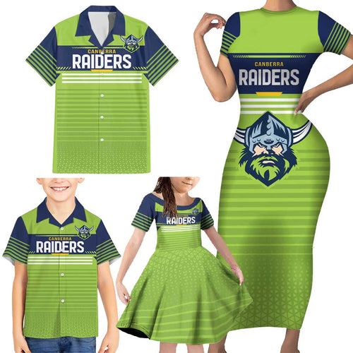 Raiders Rugby Custom Family Matching Short Sleeve Bodycon Dress and Hawaiian Shirt The Green Machine Simple Style