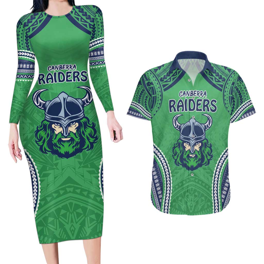 Raiders Rugby Custom Couples Matching Long Sleeve Bodycon Dress and Hawaiian Shirt With Polynesian Style