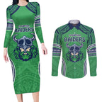 Raiders Rugby Custom Couples Matching Long Sleeve Bodycon Dress and Long Sleeve Button Shirt With Polynesian Style