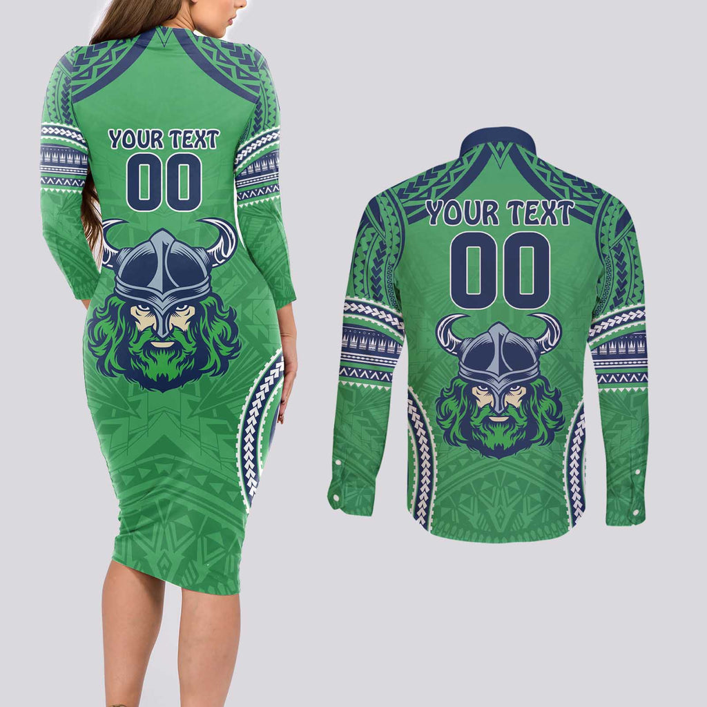 Raiders Rugby Custom Couples Matching Long Sleeve Bodycon Dress and Long Sleeve Button Shirt With Polynesian Style