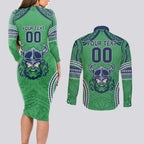 Raiders Rugby Custom Couples Matching Long Sleeve Bodycon Dress and Long Sleeve Button Shirt With Polynesian Style