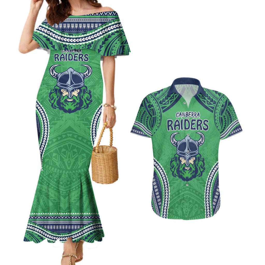 Raiders Rugby Custom Couples Matching Mermaid Dress and Hawaiian Shirt With Polynesian Style