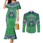 Raiders Rugby Custom Couples Matching Mermaid Dress and Long Sleeve Button Shirt With Polynesian Style