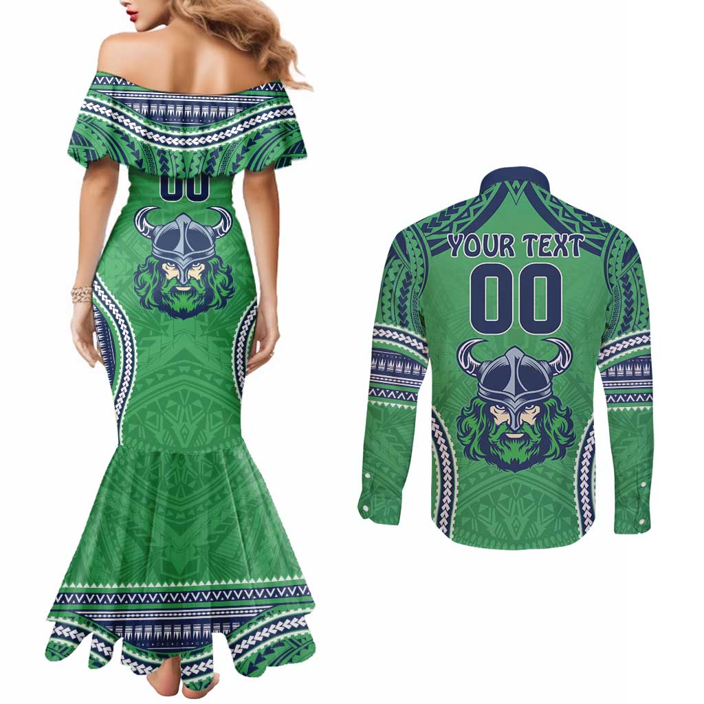 Raiders Rugby Custom Couples Matching Mermaid Dress and Long Sleeve Button Shirt With Polynesian Style