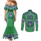 Raiders Rugby Custom Couples Matching Mermaid Dress and Long Sleeve Button Shirt With Polynesian Style